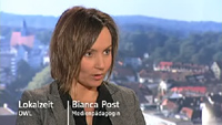 Lokalzeit OWL – Bianca Post im WDR-Studio Bielefeld Bianca Post im WDR-Studio Bielefeld bei der Lokalzeit OWL